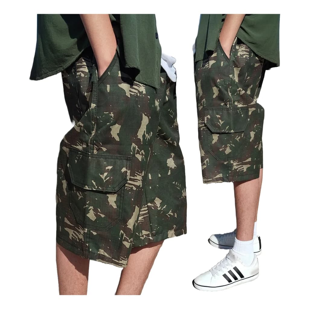Bermuda Cargo Oversize Camuflado Tatica Militar Exercito Trilha PaintBall Airsoft Skate Baggy Folgada 6 Bolsos