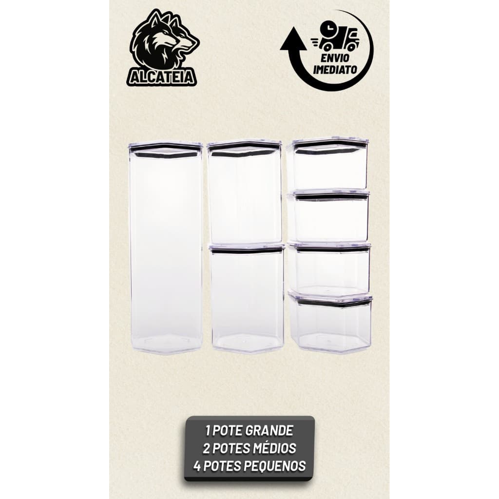Kit Pote Hermético 7 Unidades Modelo Sextavado