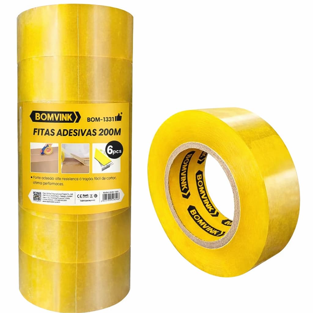 Kit Fita Adesiva Transparente 48mm x 200m Profissional Para Caixa e Empacotamento Larda Reforçada com Alta Aderência