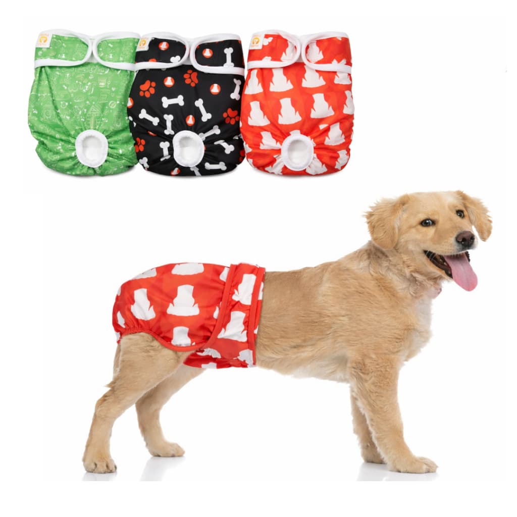 Kit 3 Fraldas Higiênicas Reutilizáveis Cachorros Fêmea Duráveis Laváveis Estampada Petting Is Caring