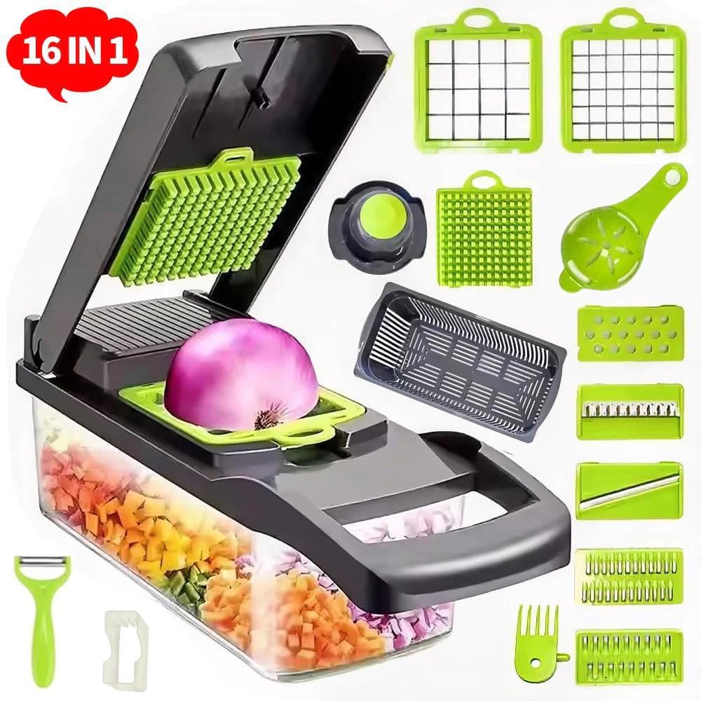 Multiuso Profissional Cozinha Slicer Aço Inox 16 em 1 Fatiador Cortador Ralador De Legumes Verduras Frutas Alimentos