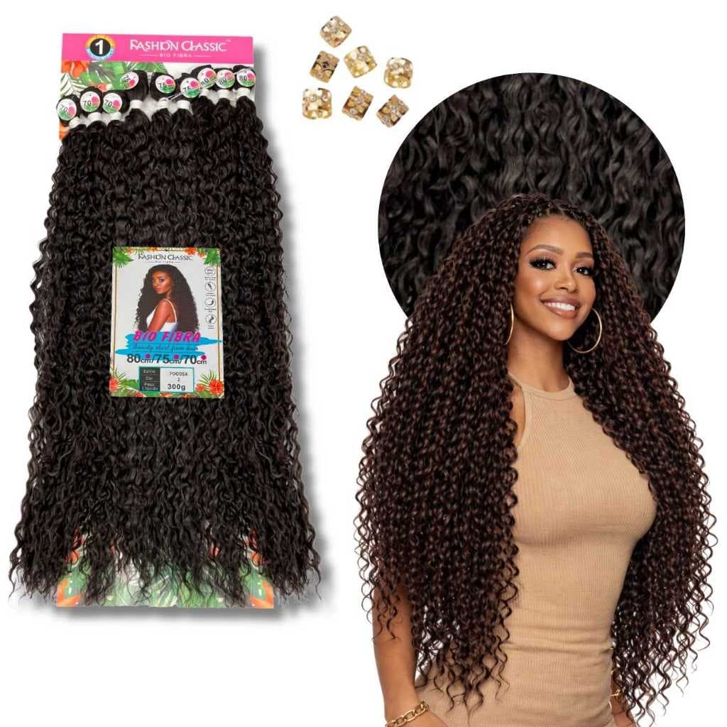 Cabelo Tela Entrelace Cacheado Bio Fibra 300g 80cm Fashion Classic Fogosa