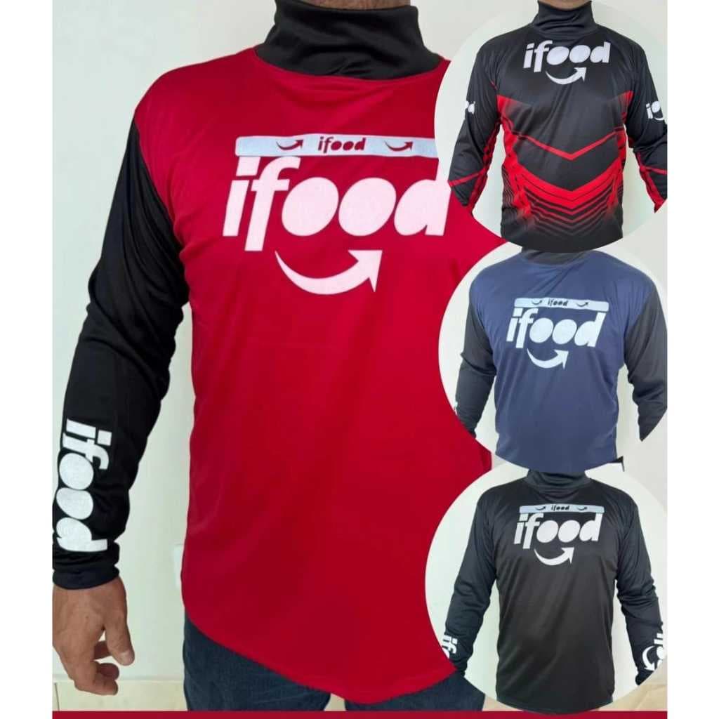 Camisa Blusa Aplicativo App IFOOD / 99FOOD Manga Longa Gola Alta com Faixa Refletiva