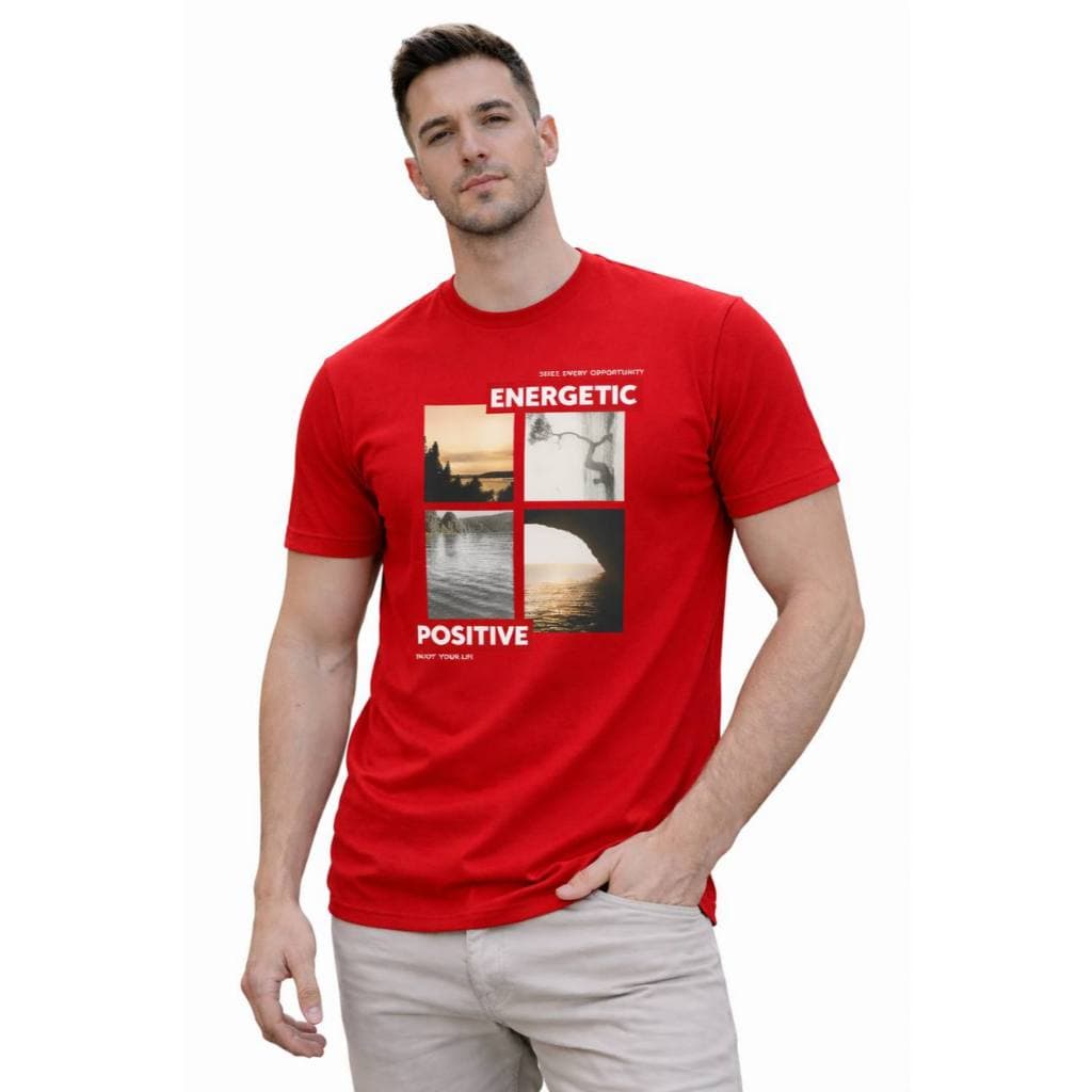 Camiseta Masculina Estampada ENERGETIC POSITIVE – Algodão Gold, Confortável, Casual, Várias Cores, Envio Imediato