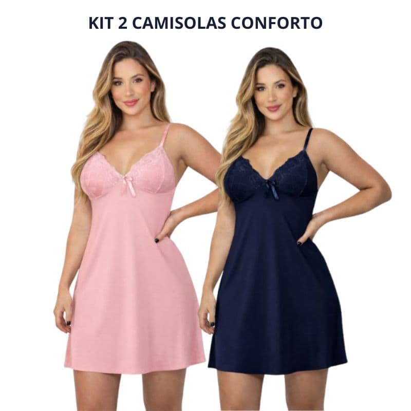 Kit 2 Camisolas Com Renda Conforto Roupa de Dormir Feminina Linha NOITE
