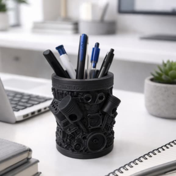 Porta Lápis Decorativo Estilo Motor Vermelho 3D Organizador De Mesa Industrial