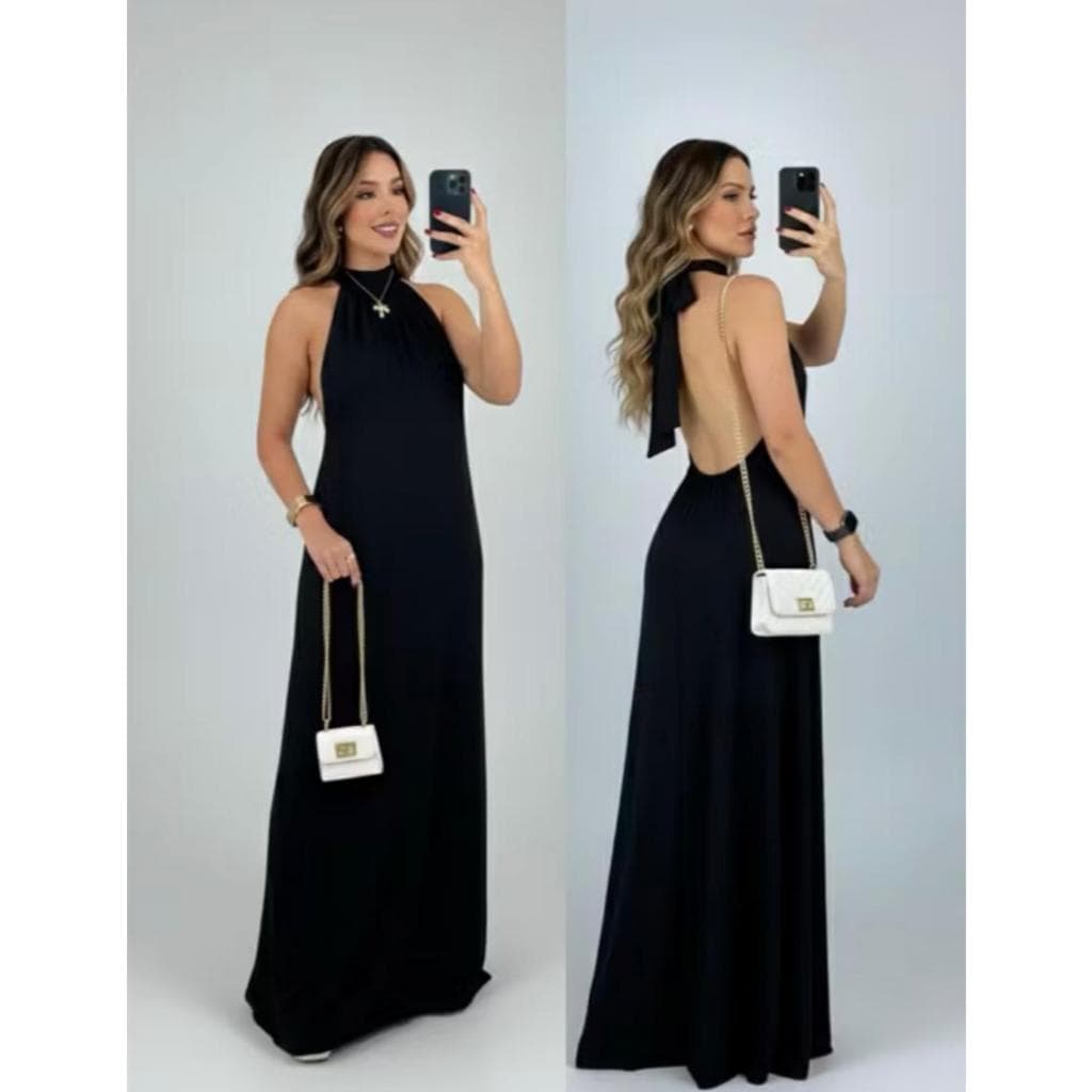 Vestido Longo Gola Alta Frente Única Costa Nua Festa Madrinha Formatura