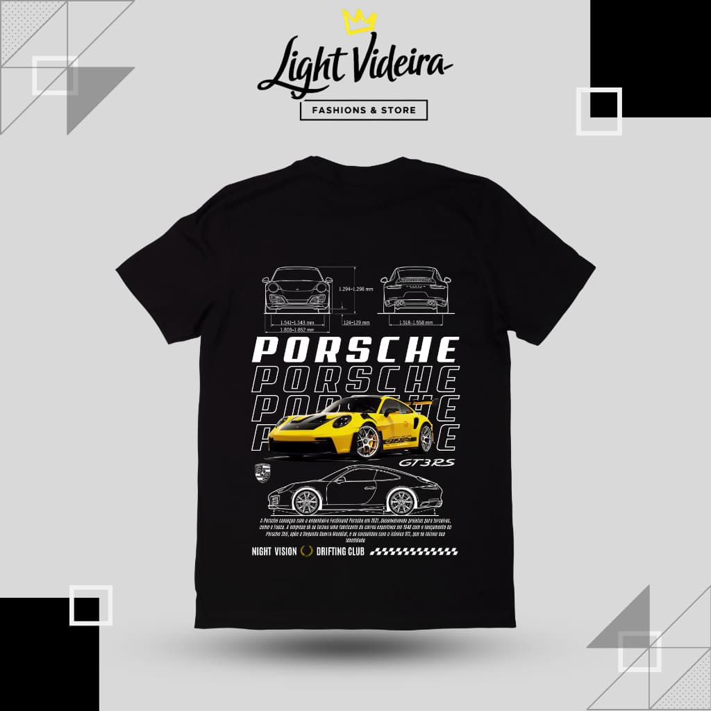 Camiseta Porsche 911 GT3 Amarela, Camisa 100% Algodão Premium, estampa de alta qualidade e exclusiva, Blusa Unissex.