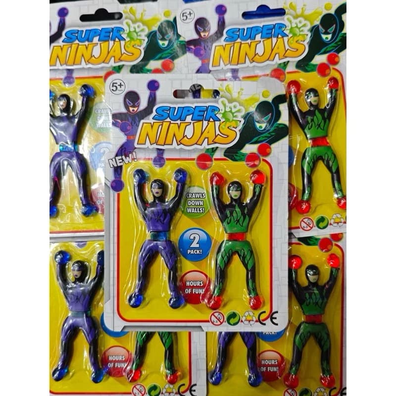 KIT 2 Super Ninja Boneco Geleca Gruda na Parede Escala Meleca Grude Vidro Hero Squad