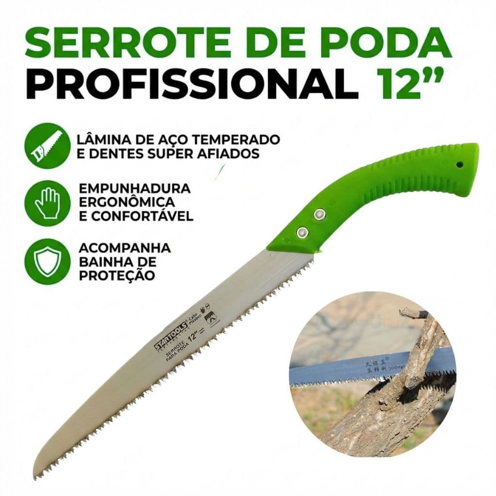 Serrote Poda Camping Jardinagem Galhos Plantas Profissional Lâmina De Aço 47cm 12 Polegadas Podar
