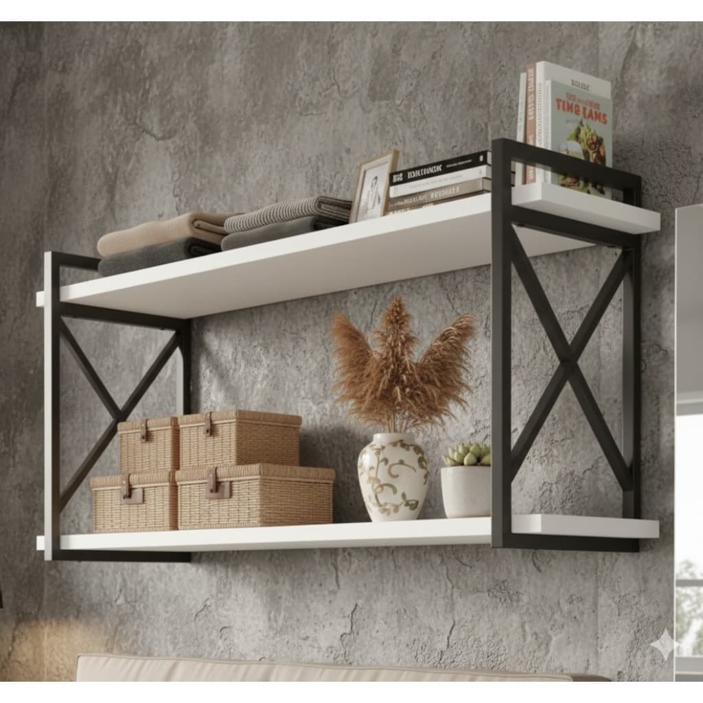 Prateleira Suspensa Estilo Industrial Decorativa Mdf Para Cozinha Sala E Quarto Branca Luxo Vários tamanhos