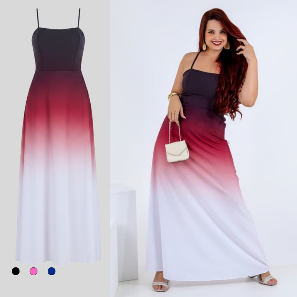 Vestido Longo Degradê Feminino Alça