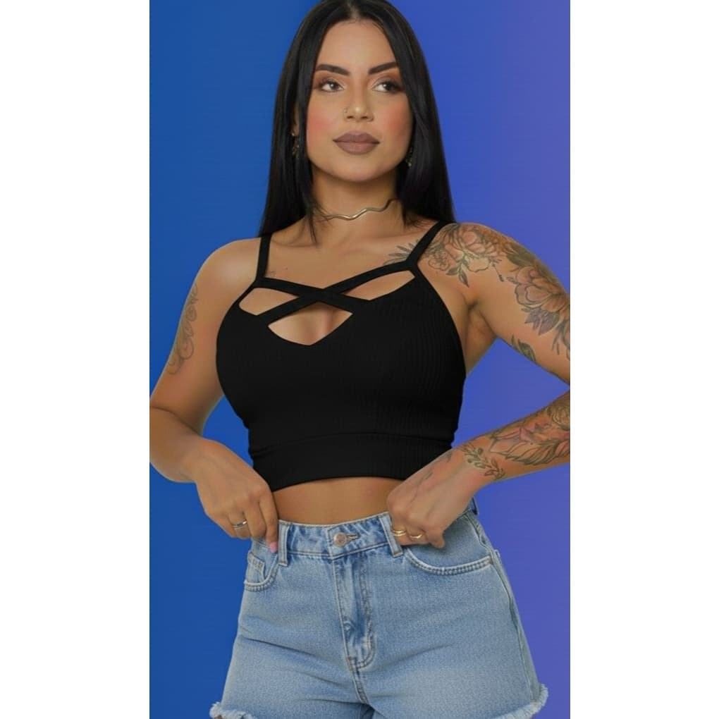 Cropped Feminino com Bojo – Blusa Curta Modeladora Sem Transparência, Top Feminino Casual Tendência Moda Feminina