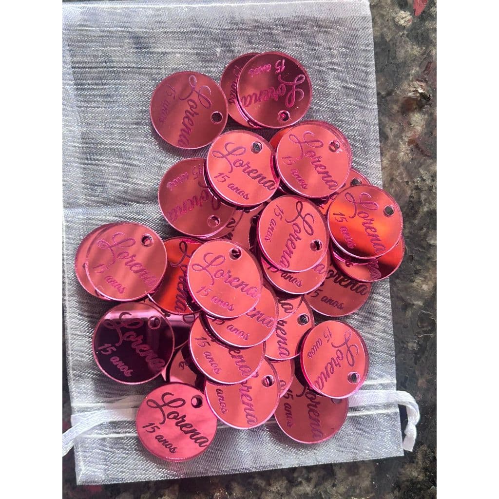 Tags Personalizadas em Acrílico Espelhado Pink – Especial 15 Anos 50 Peças