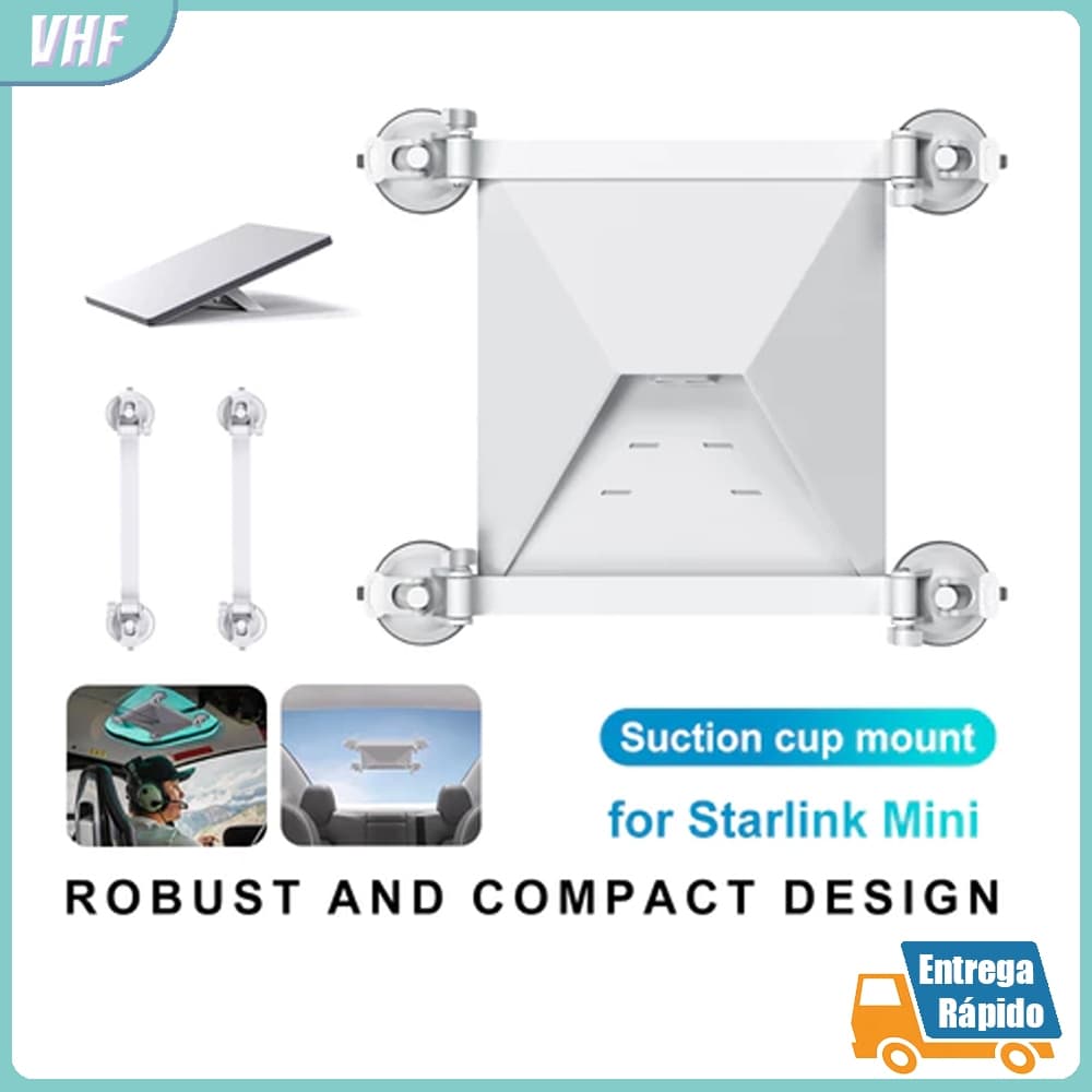 Suporte com Ventosas Starlink Mini + Adesivo Anti-Reflexo Fixação Painel/Vidro