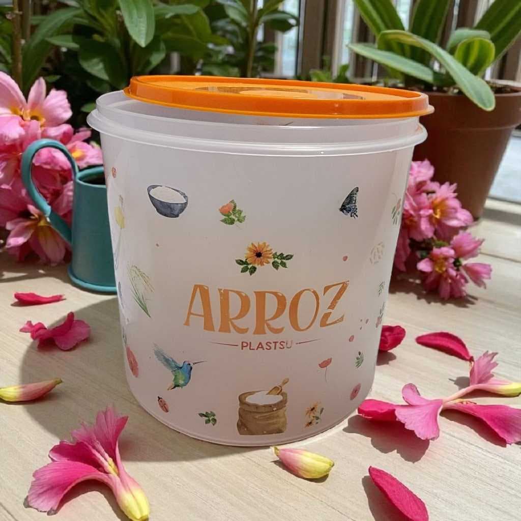 Pote Arroz Transparente 6,5L Decorado Mantimento Cozinha Tampa Plastico Armazenamento Alimento