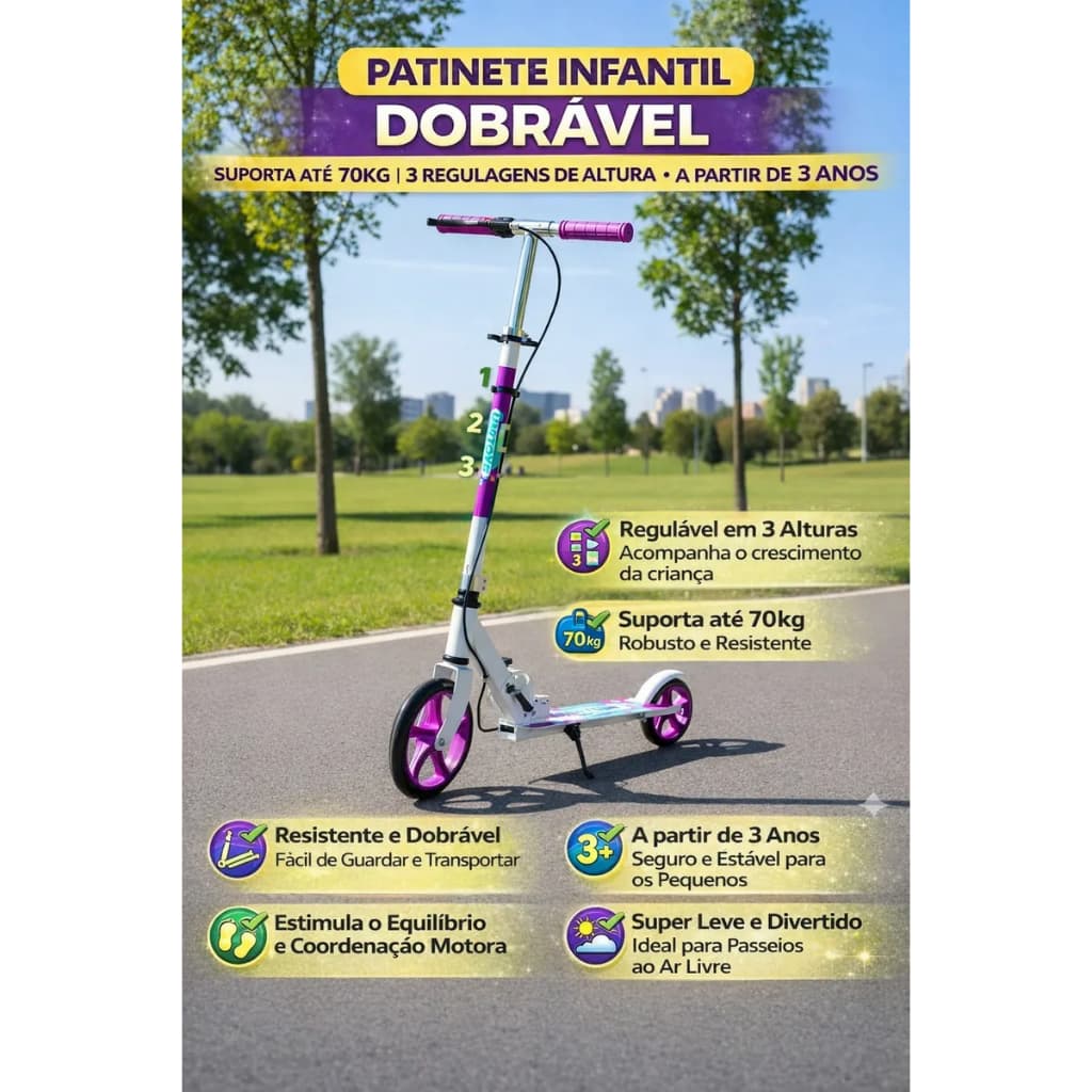 Patinete Ajustável  Infantil Dobrável Rodas Grandes Resistente Promoção 🛴