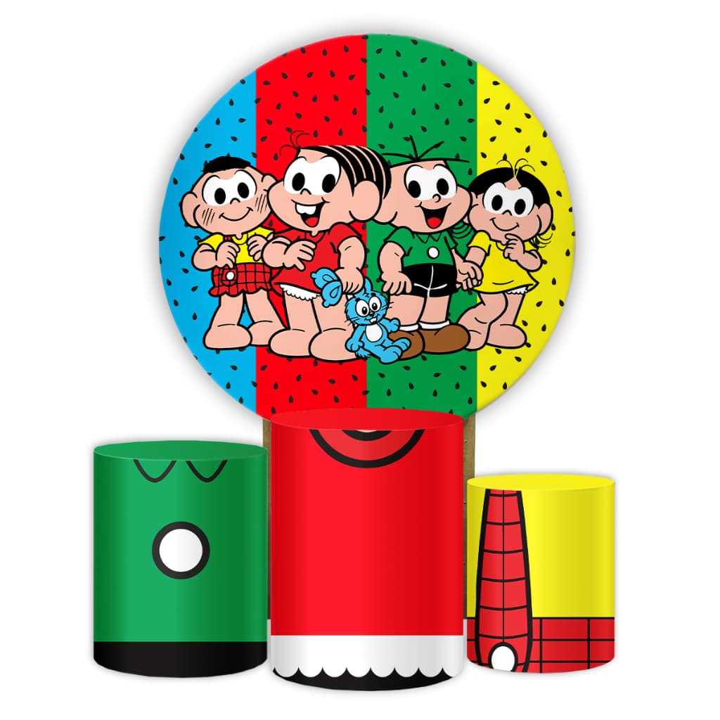 Kit Capa Painel e Cilindros Decoração Turma da Mônica Tema Desenho Infantil Festa Aniversário