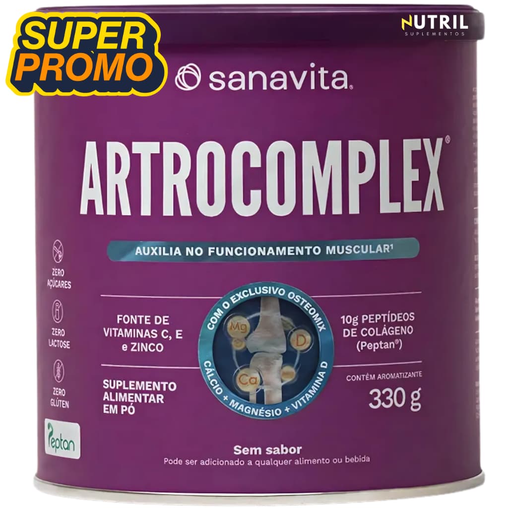 Artrocomplex Sanavita 330g / 30 doses - Colágeno Peptan + Complexo vitamínico / Ossos e articulações