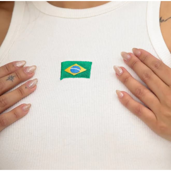 Cropped top Brasil Feminina em Ribana com Bandeira Bordado Seleção Brasileira
