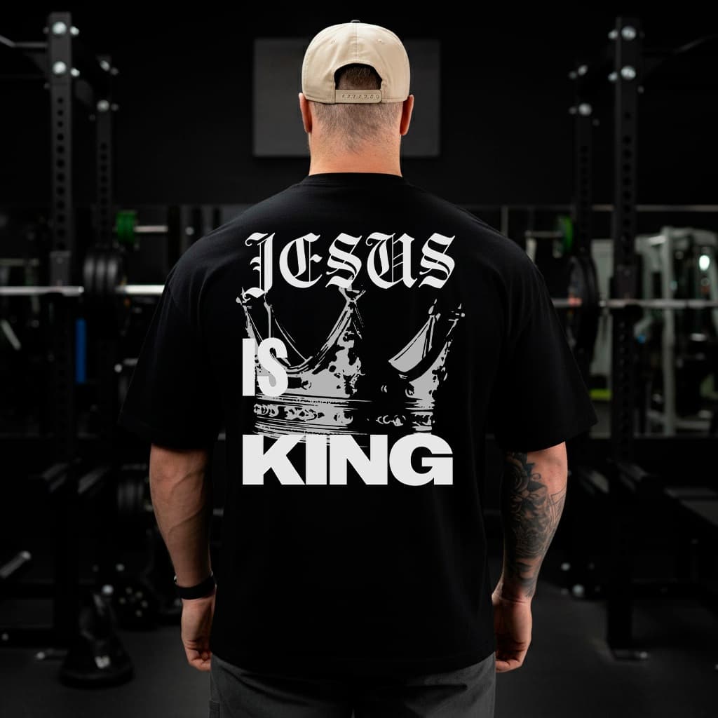 Camiseta Oversized Maromba Gospel Masculina Jesus is king crown Jesus é o Rei Estampa Cristã Streetwear