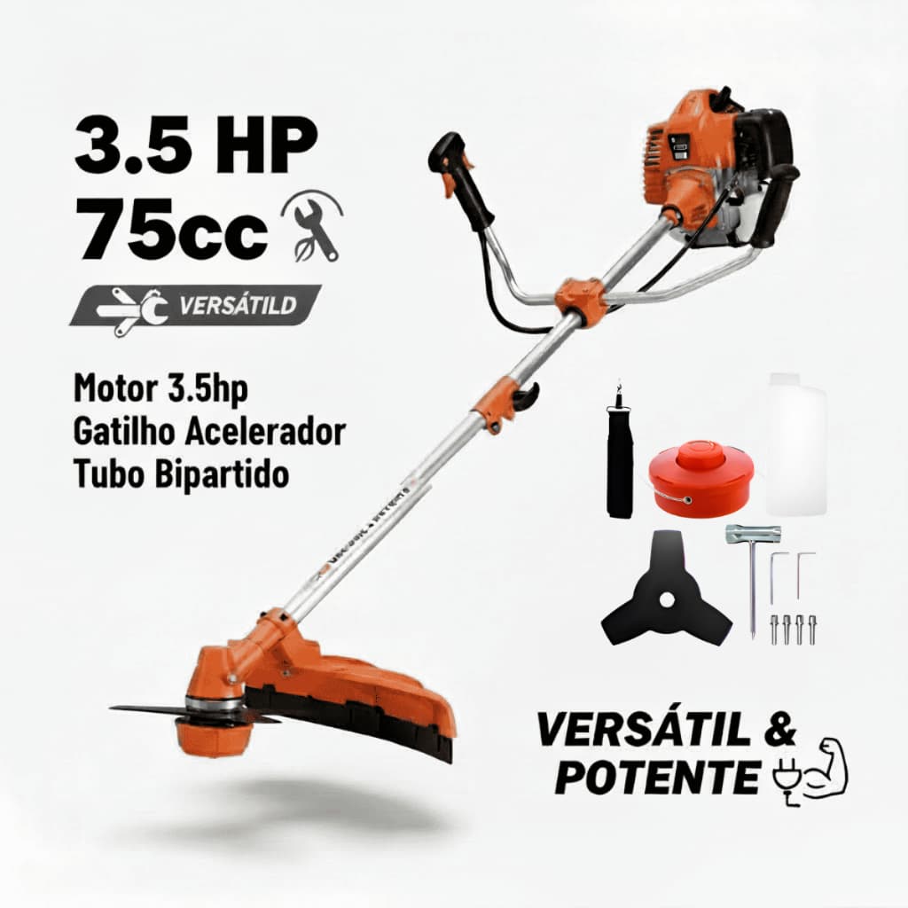 Roçadeira A Gasolina 75cc Aparador de Grama Cortador 3,5hp Alta Performace e Versatilidade