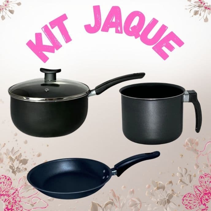 Kit Jaque Antiaderente – Conjunto com Panela 18, Frigideira e Caneco Tampa de Vidro