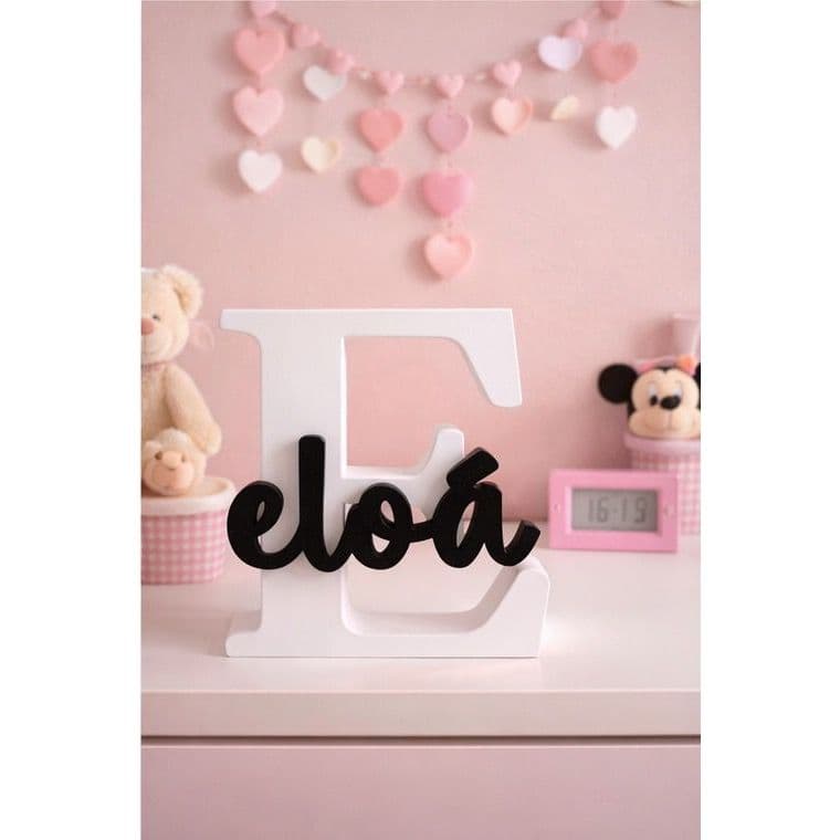 Letreiro Decorativo Personalizado Nome Eloá com Inicial Grande – Decoração Infantil Quarto Menina – Envio Imediato