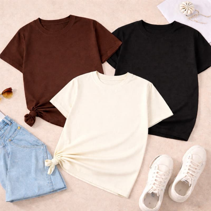 KIT 3 CAMISETA T-SHIRT FEMININA 100% ALGODÃO TENDÊNCIA MODA FEMININA