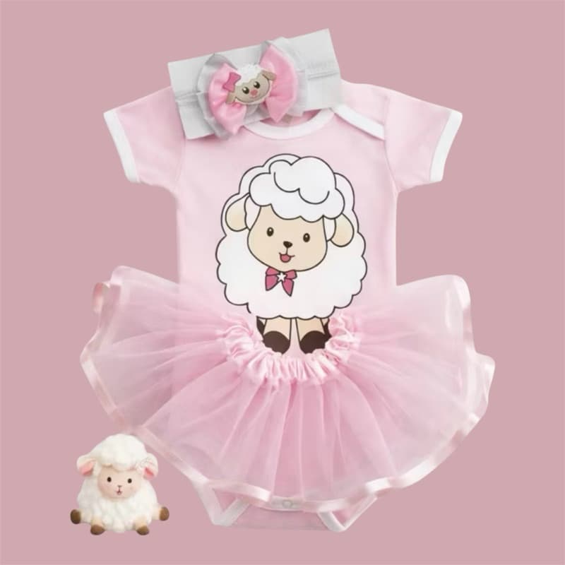 KIIT BODY BEBÊ OVELHINHA COM TULE E LAÇO