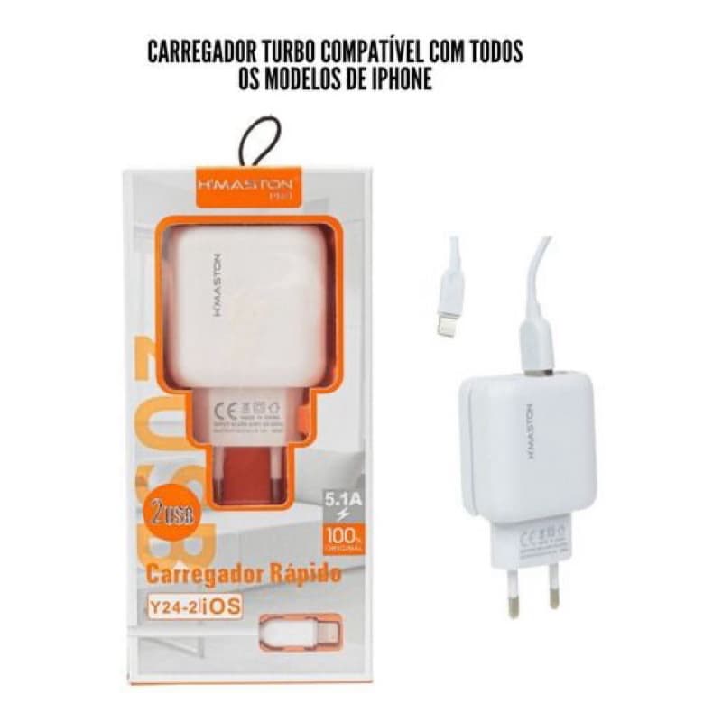 Carregador iphone  e android completo turbo USB duplo