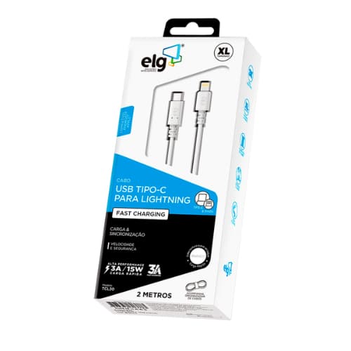 Cabo ELG USB Tipo C para Lightning 3A 15W - Carga rápida - 2 Metros Branco
