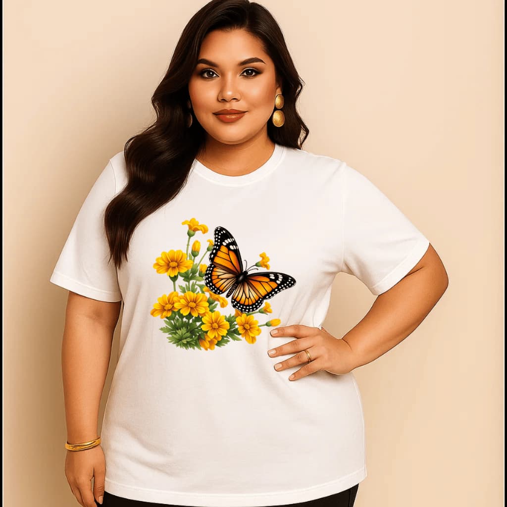 Camiseta Plus Size Feminina Estampada Do P Ao G5 Borboletas Academia Treino 100% Algodão Premium Verão