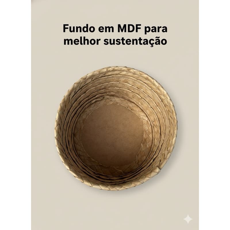 kit com 20 Cestos de palha de Carnaúba 22x10 com fundo MDF