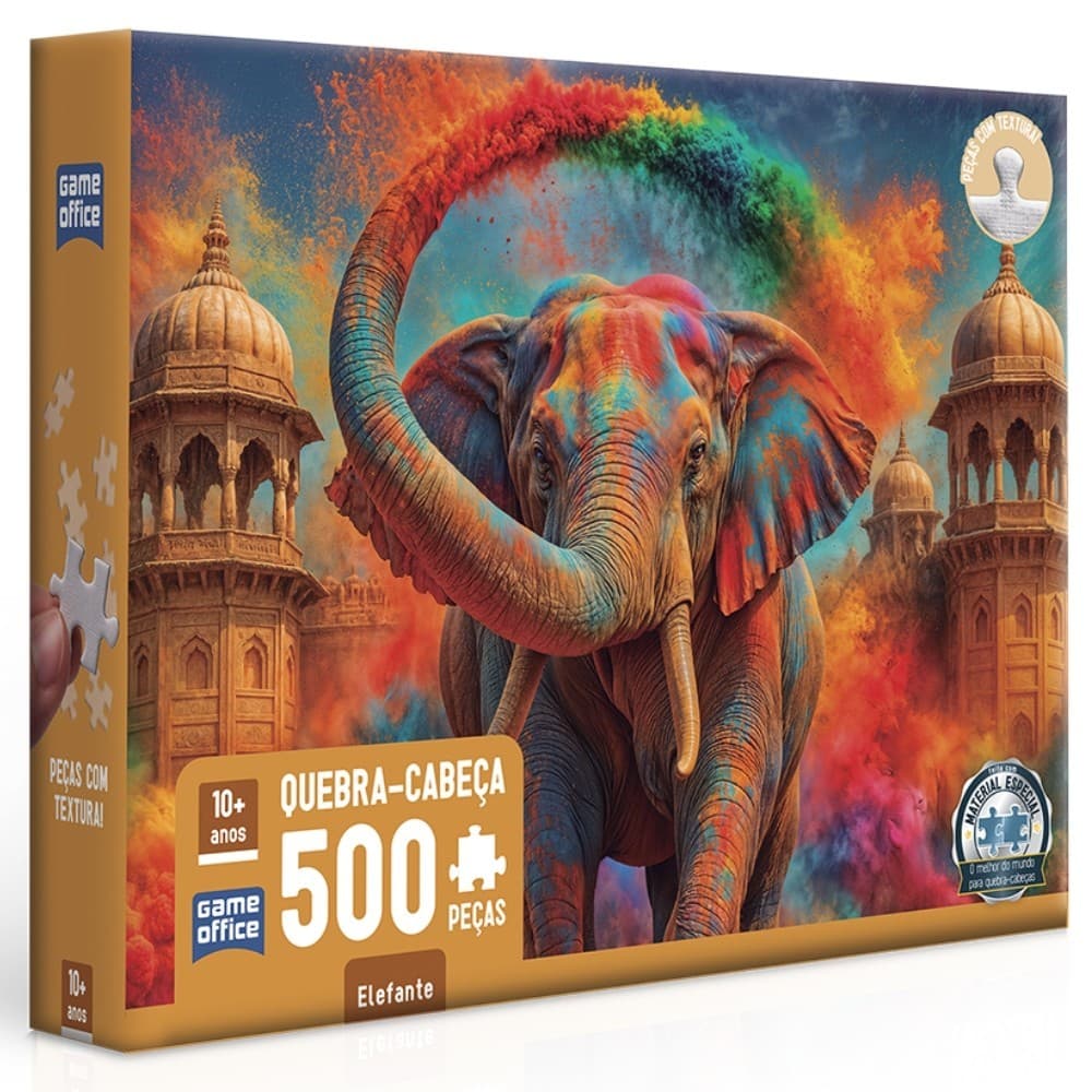 QUEBRA CABEÇA ELEFANTE 500 PEÇAS TOYSTER PUZZLE COLORIDO MONUMENTO TROMBA FORÇA ANIMAL QUADRO IA