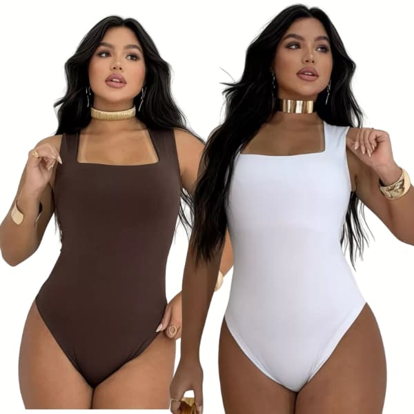 Kit 2 Body Feminino Quadrado Alças Grossas Elegante Perfeita
