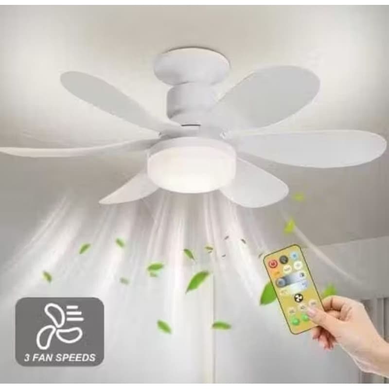 ventilador de teto com luz para pequenos espaços (6 hélices) 16" controle remoto bivolt led bivolt 30W