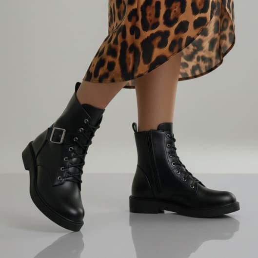 Coturno Feminino com Fivela Bota ziper Cano Curto Salto Baixo Confortavél