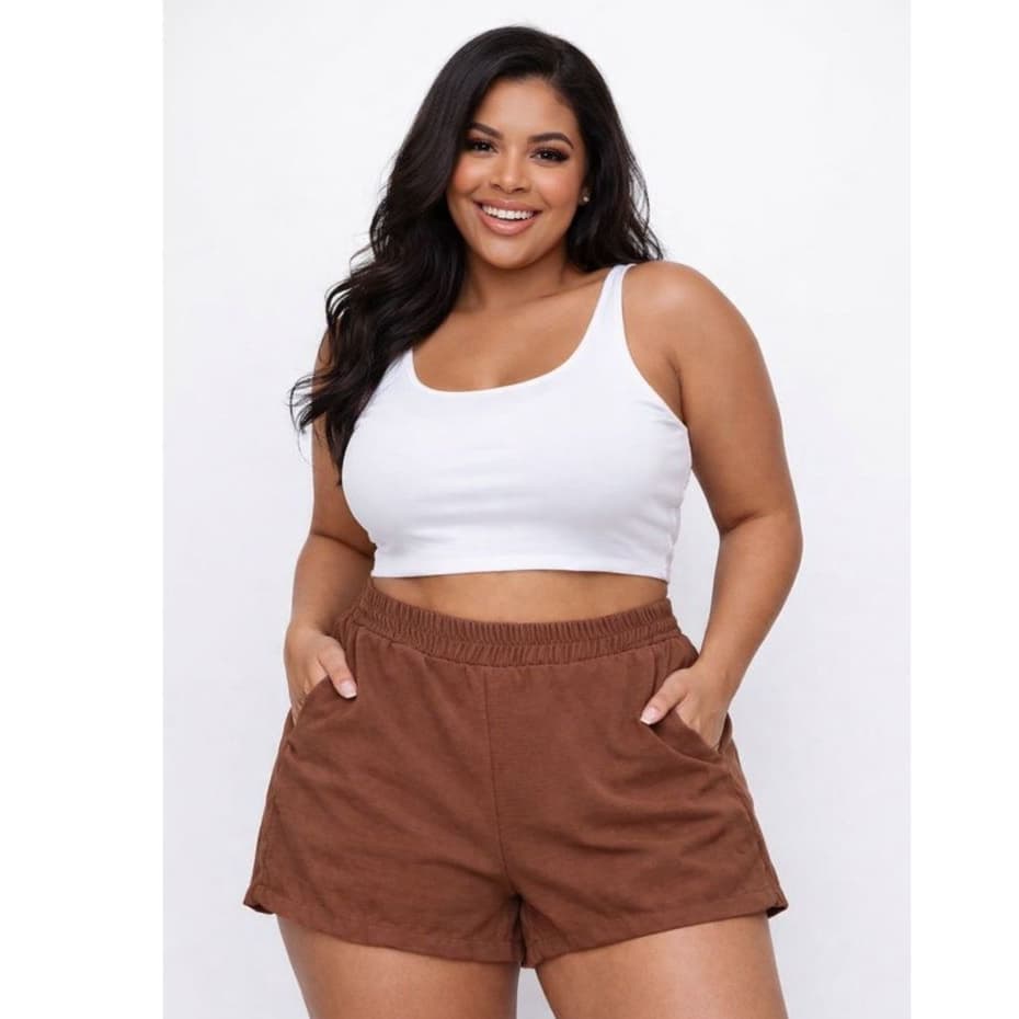 Short Duna Plus Size Marrom Verão Saída de Praia Cintura Alta Confortável Soltinho LevE  G1 G2 G3 G4