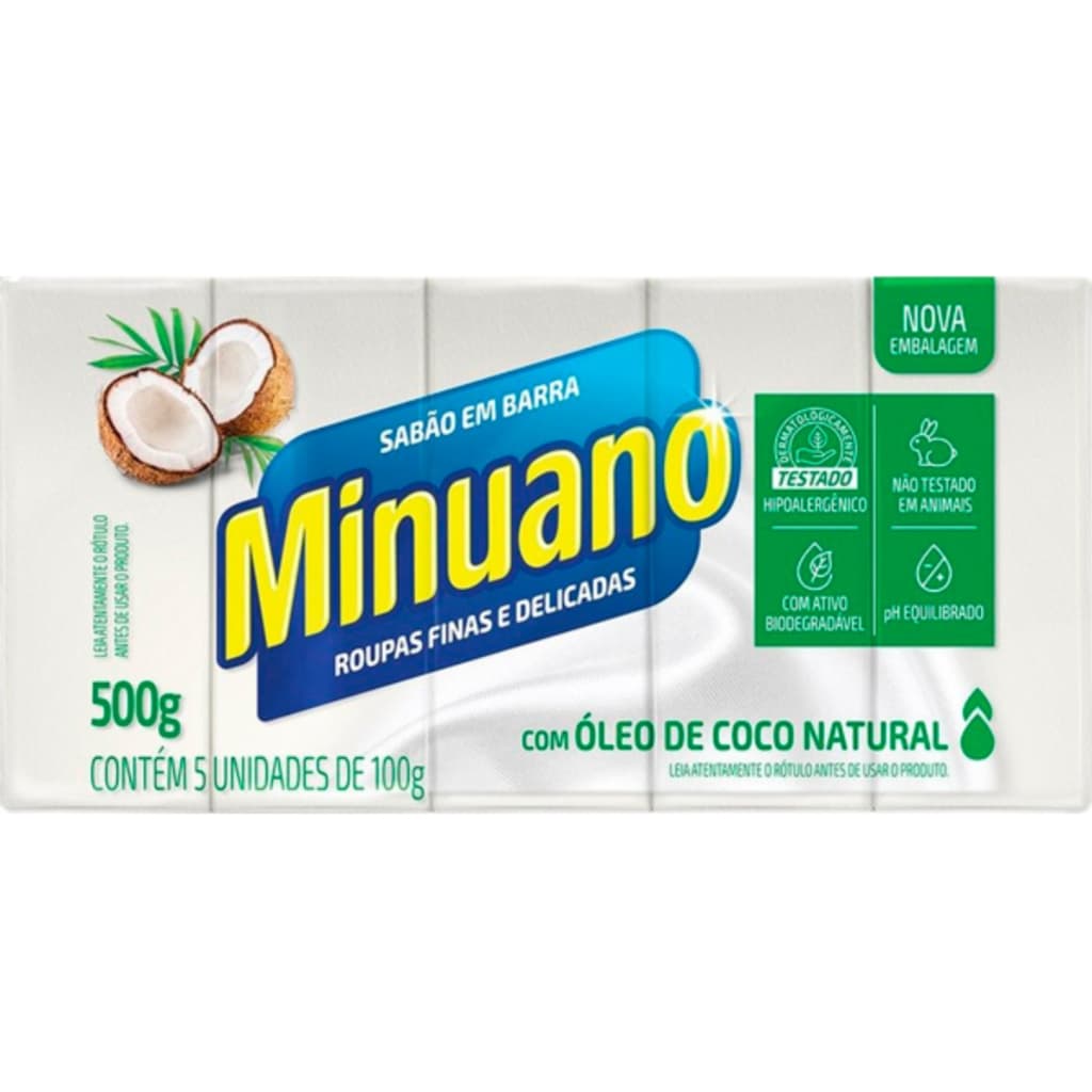 Sabão Em Barra Minuano Coco 500g C/5 Unidades 100g