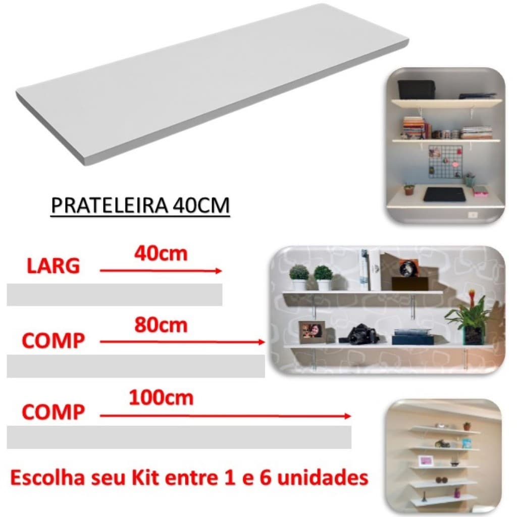 Prateleira Lisa de Parede em MDF 40cm – Branco