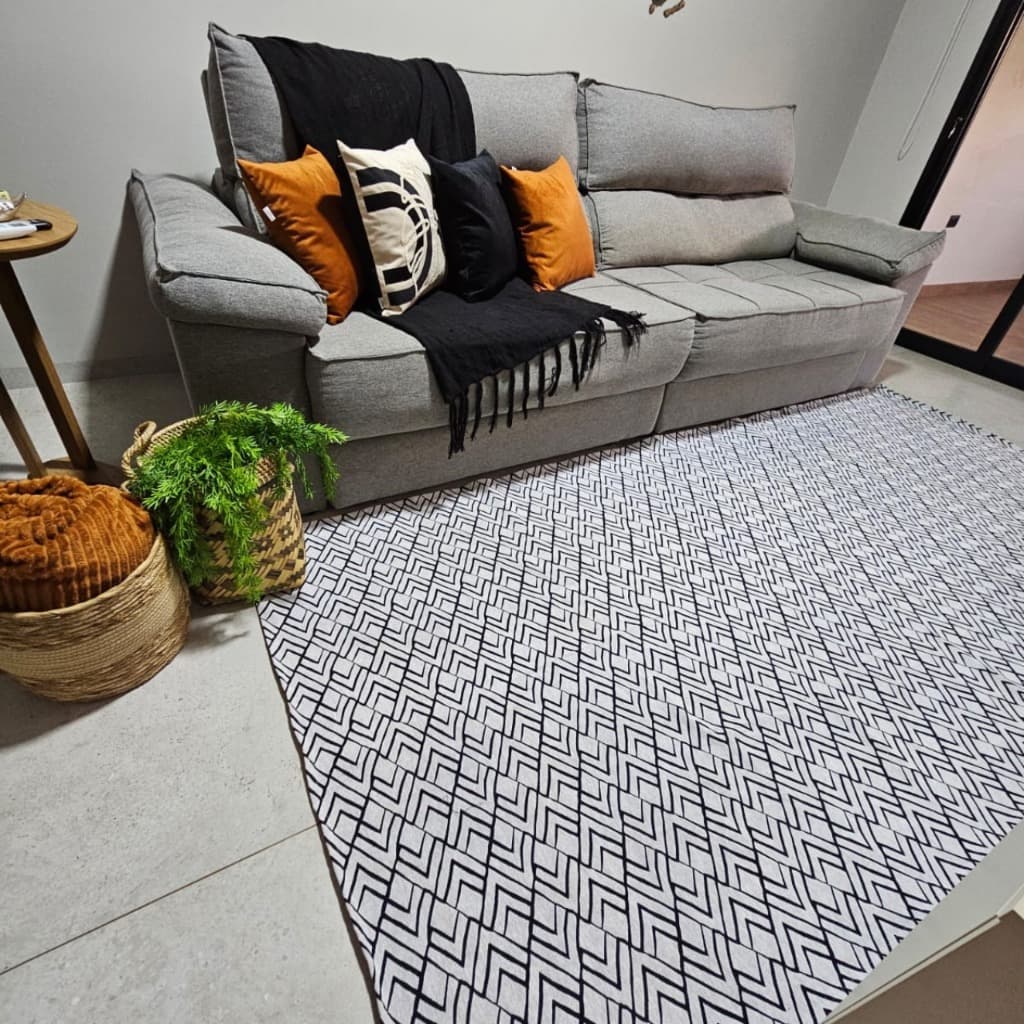 Tapete Para Sala Quarto 2,0 x 1,4 m  Antiderrapante Jacquard Geométrico  Estampado