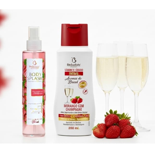 KIT Sabonete Íntimo + Body Splash Morango com Champagne Bio Instinto – Frescor, Perfume e Delicadeza