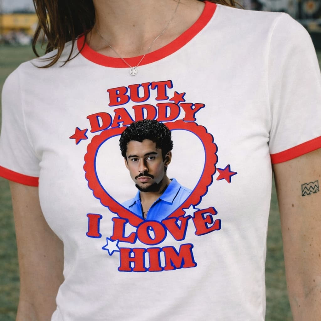 Camisa Feminina Baby Tee Bad Bunny I Love Him T-shirt Vintage Y2K estética BabyLook