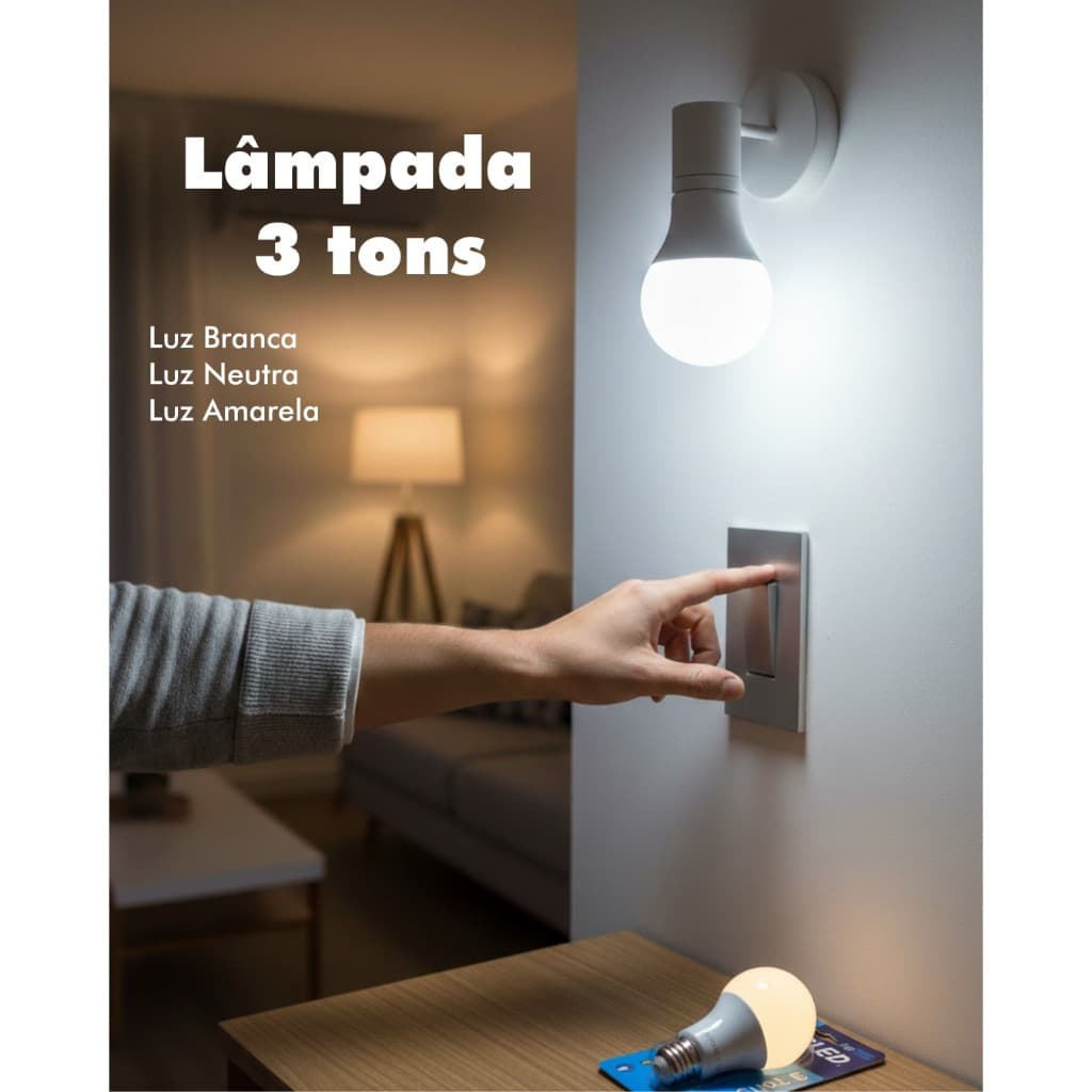 Lâmpada LED 3 Tons de Branco E27 Bivolt | Luz Quente Neutro Fria Regulável