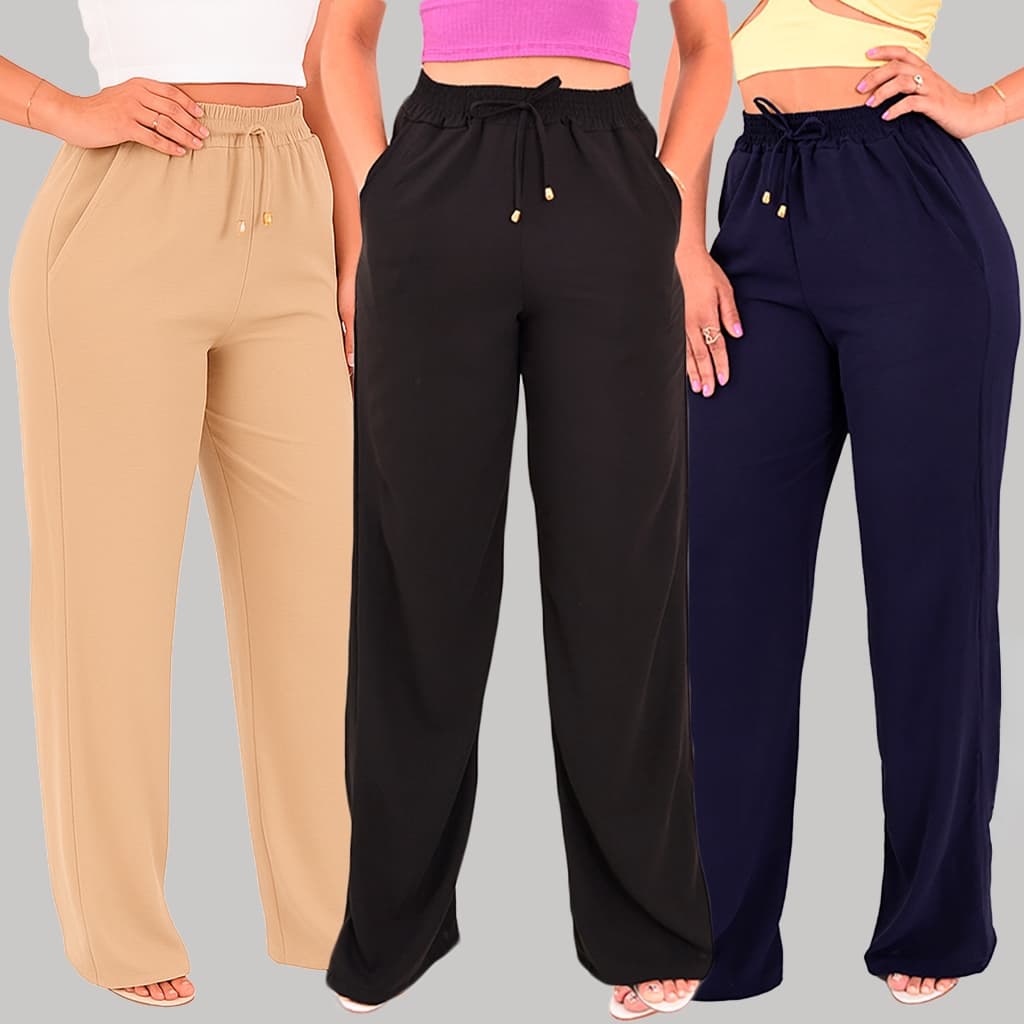 Calça Pantalona Feminina Cintura Alta Elegante Casual Tecido Leve