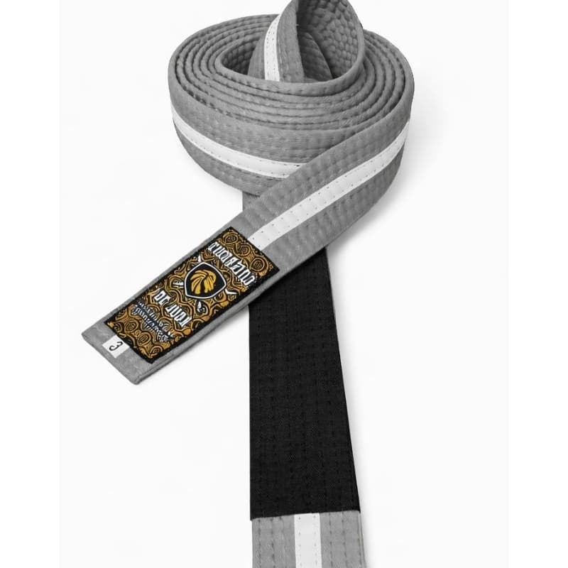 Faixa de Jiu-Jitsu cinza/branca, etiqueta bordada