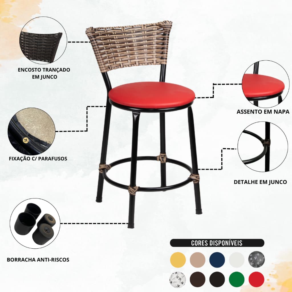 Banqueta Americana Baixa Junco Cappuccino Cozinha Balcao Bar Gourmet