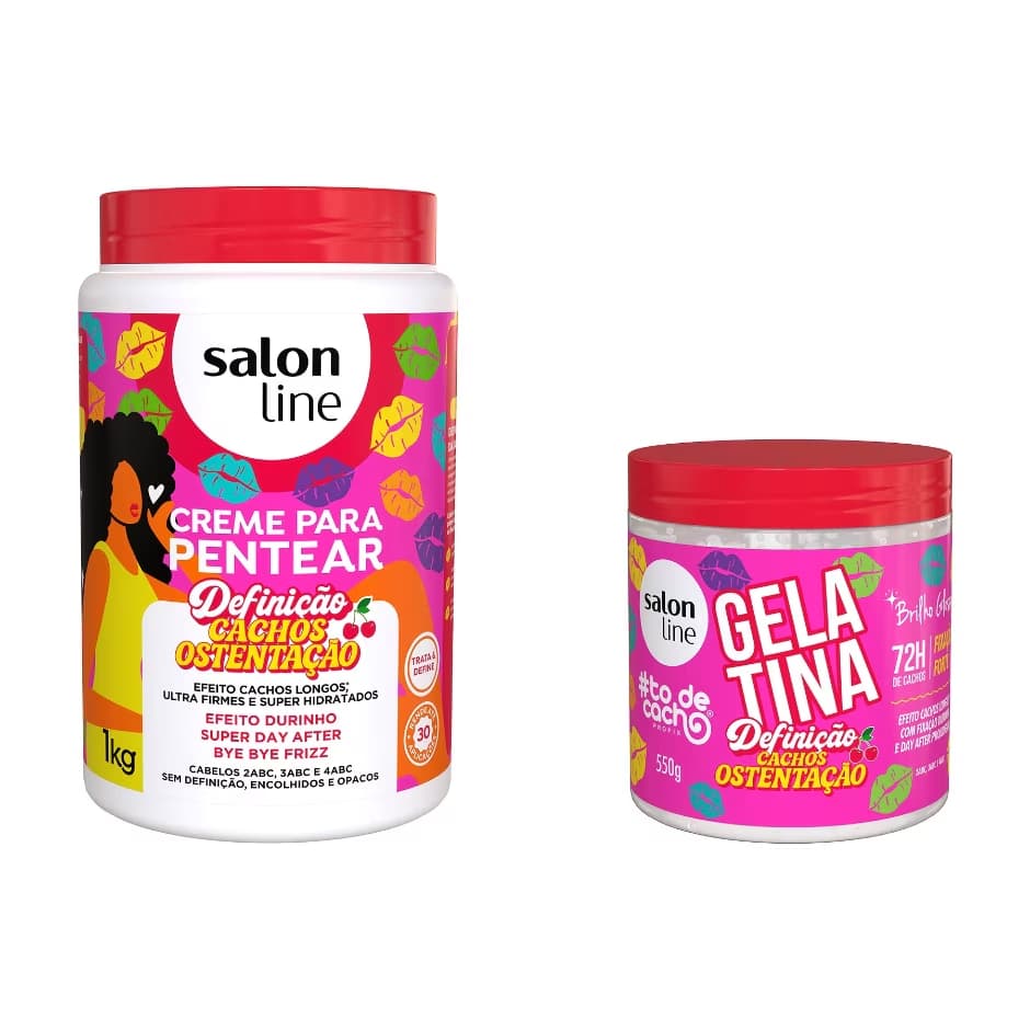 Kit Salon Line Definição Cachos Ostentação Creme 1kg + Gelatina 550g Fixação 72h