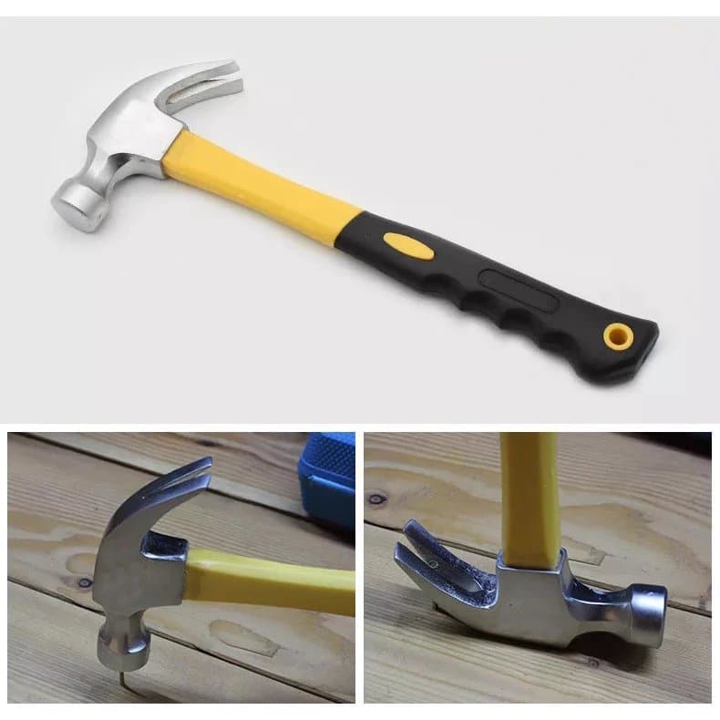 Martelo de Unha Profissional com Cabo Emborrachado, Cabeça 27mm, Fibra de Vidro, Amarelo e Preto